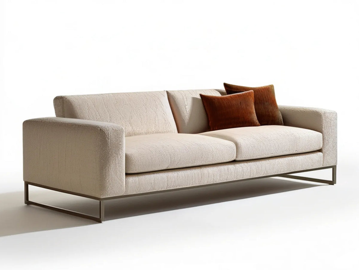 Modern Cream and Brown 2-Seat Sofa, 86 x 37 x 34 in