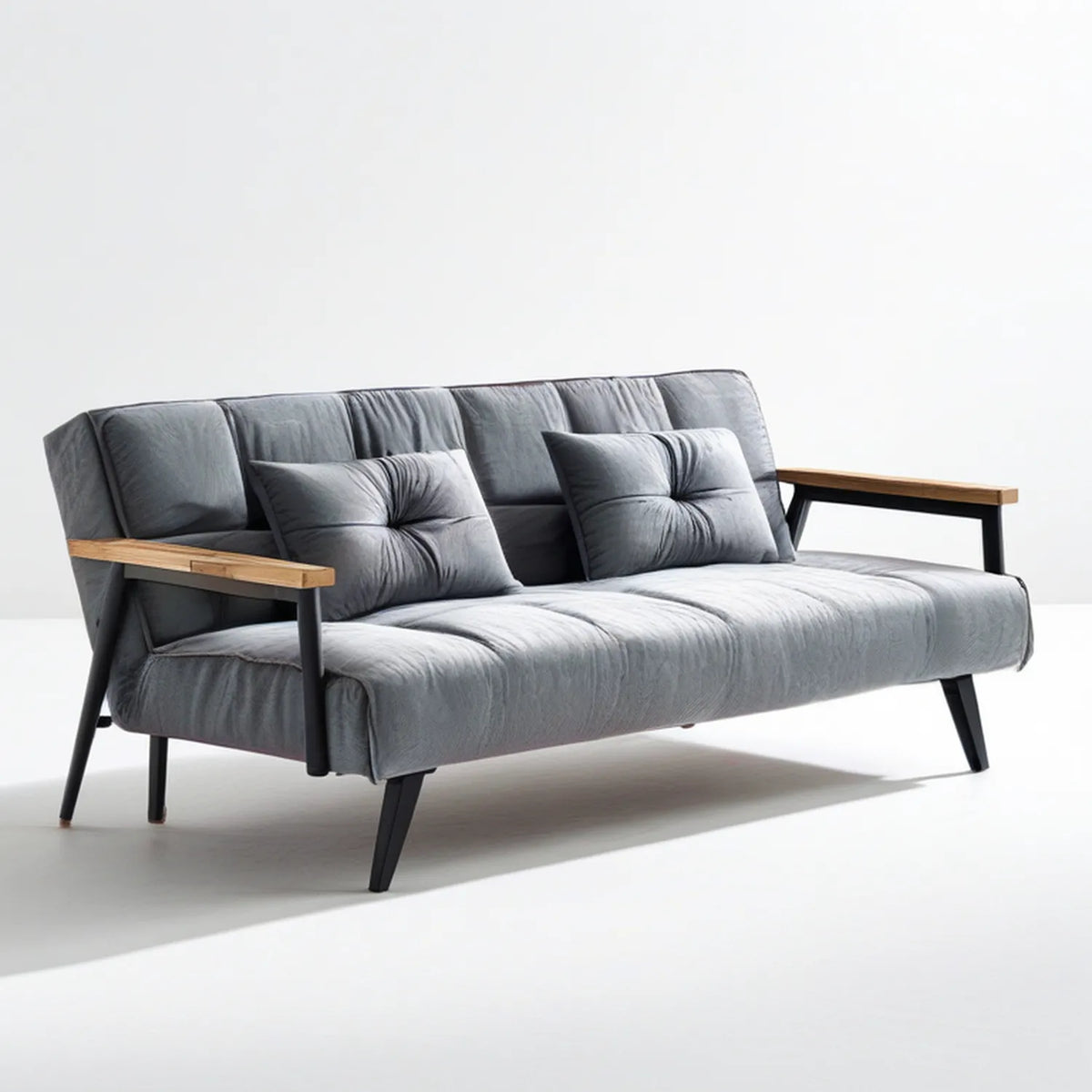 3-Seat Gray Polyester Sofa with Rubberwood Armrests, 79 x 32 x 34 in