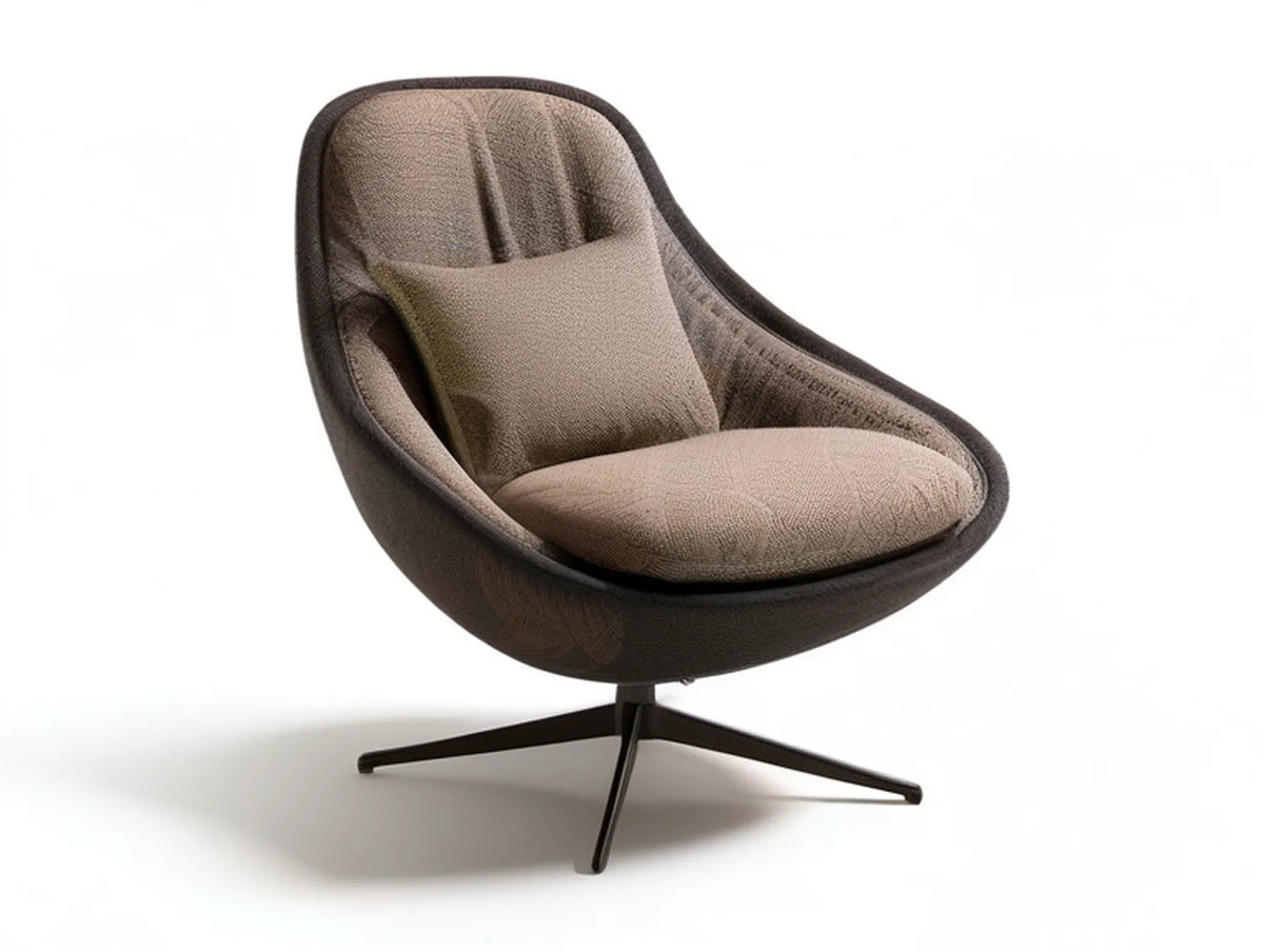 Brown/Dark Brown 360-Degree Swivel Barrel Chair with Boucle Upholstery, 31.5 x 33.1 x 33.9 in