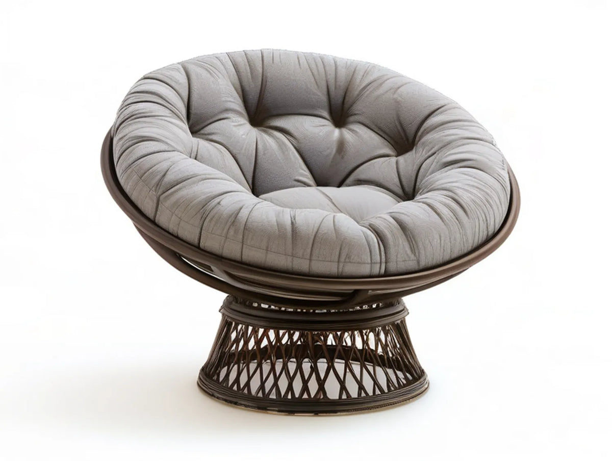 42 in Gray Swivel Papasan Lounge Chair with Dark Brown PE Rattan Base