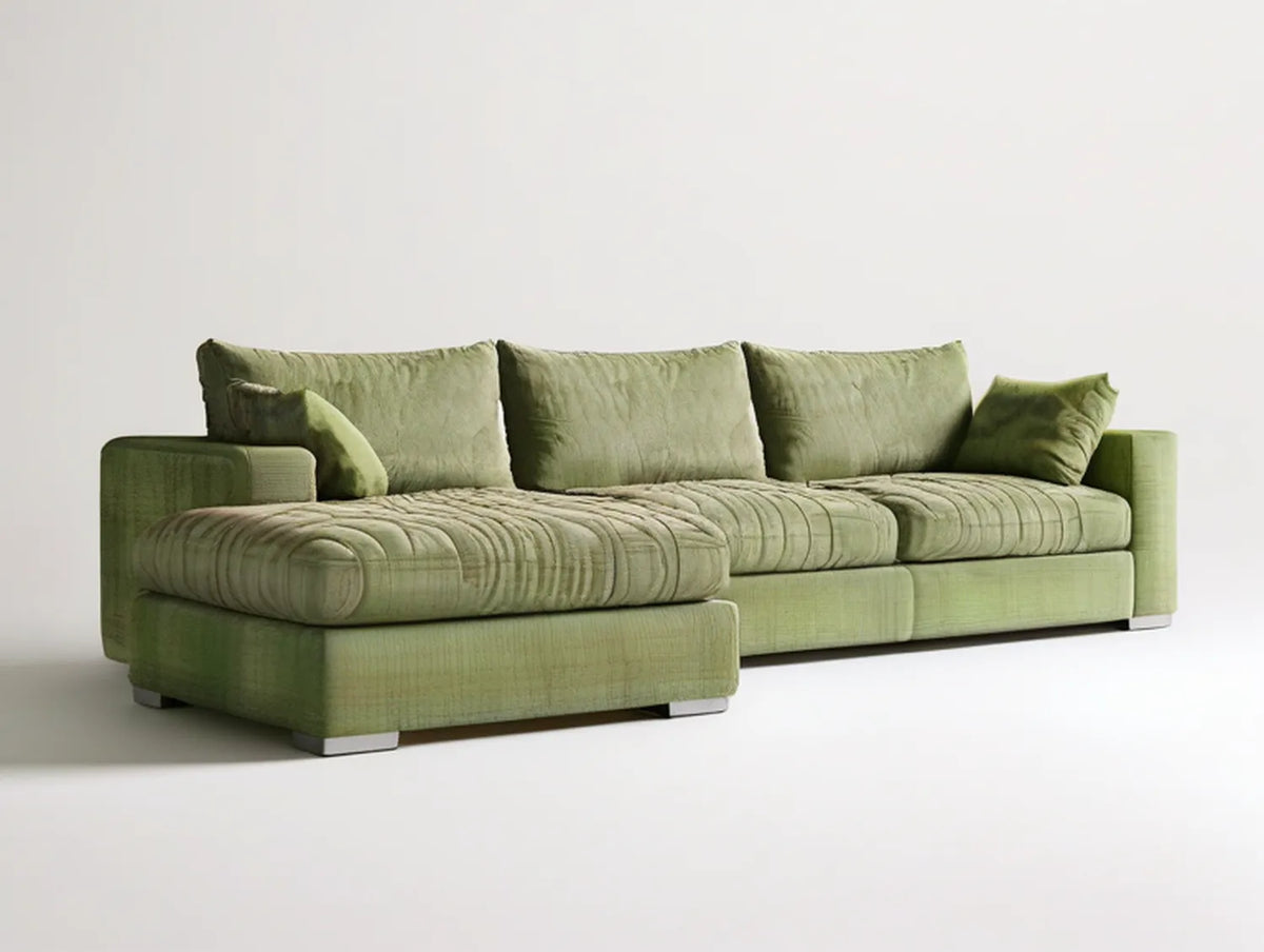 Green 3-Seat Sectional Sofa with Left-Facing Chaise, 126 x 65 x 34 in, Polyester Upholstery