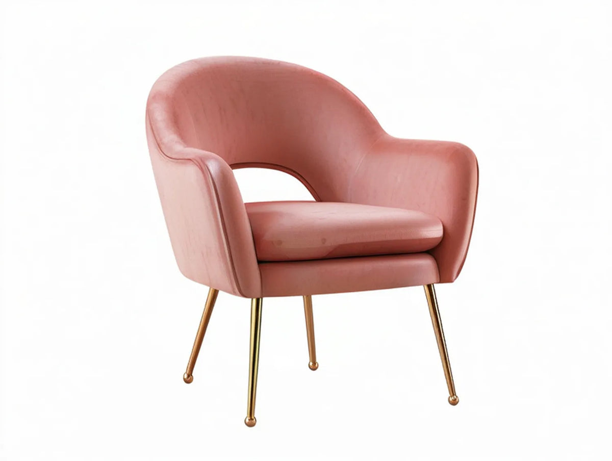 Pink PU Leather Upholstered Dining Armchair with Gold Steel Legs, 27.6 x 25.6 x 31.5 in