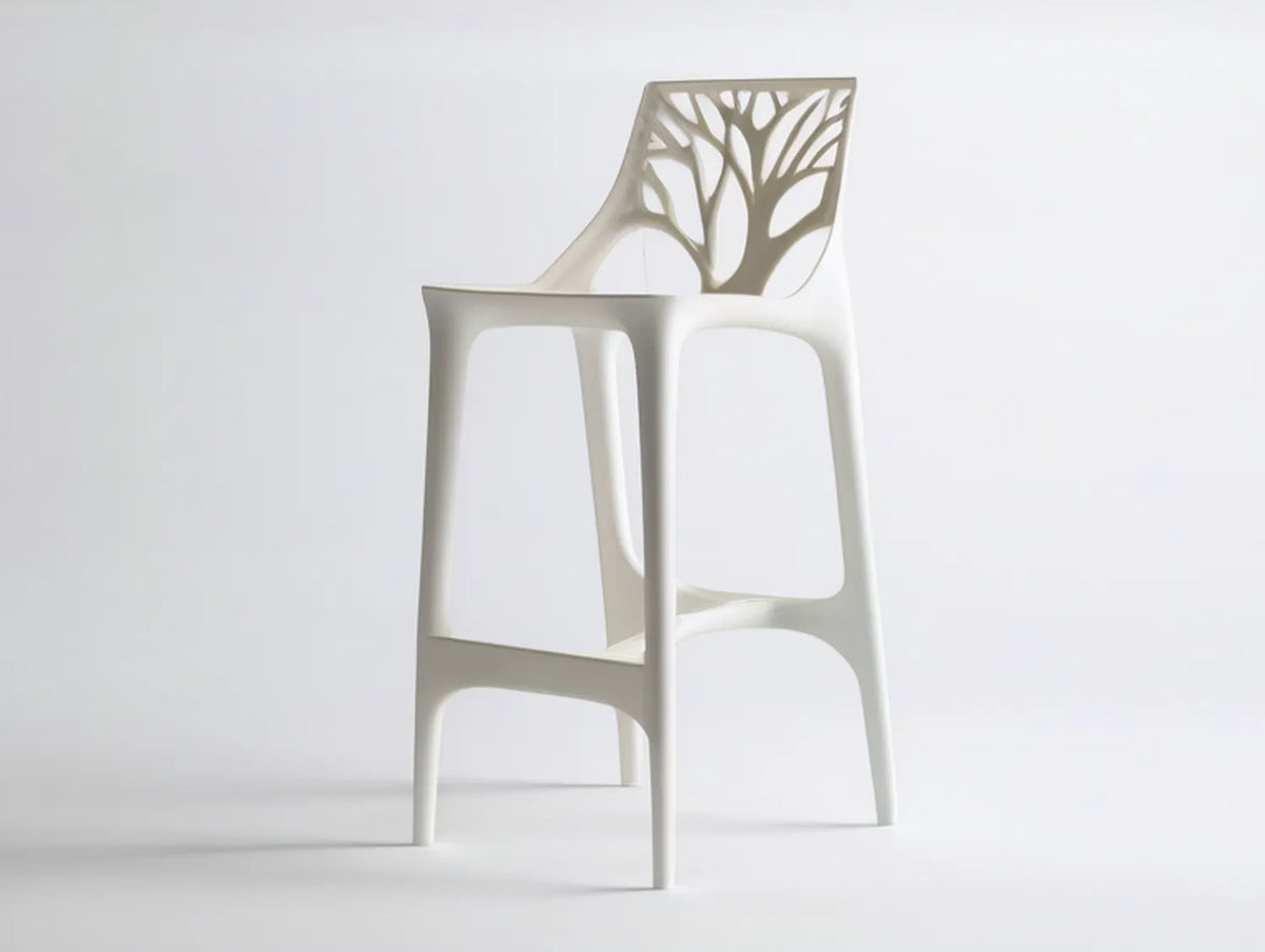 White Polypropylene Tree Cutout Back Bar Stool, 18.9 x 19.7 x 41.3 in