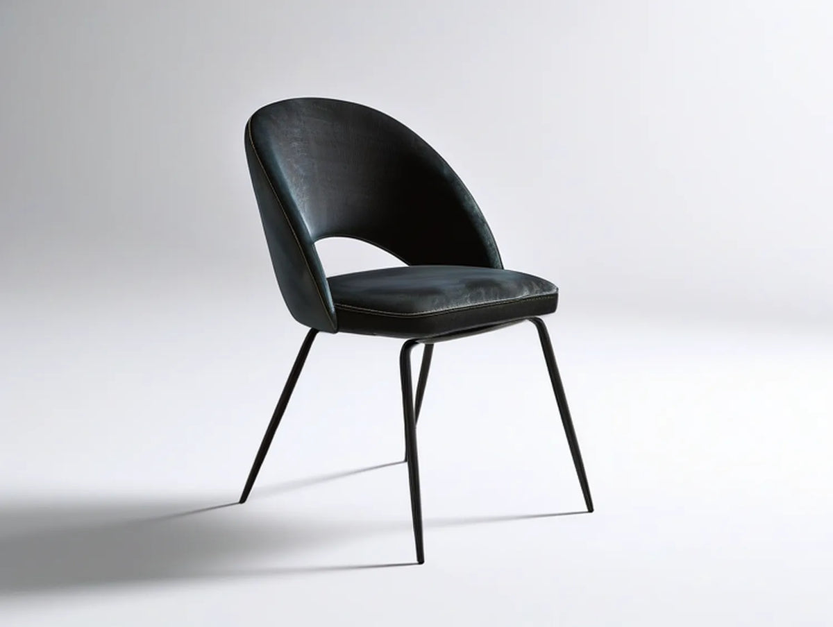 Black PU Leather Dining Chair with Curved Backrest, 22 x 23 x 31 in