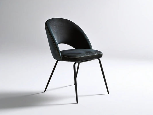 Black PU Leather Dining Chair with Curved Backrest, 22 x 23 x 31 in