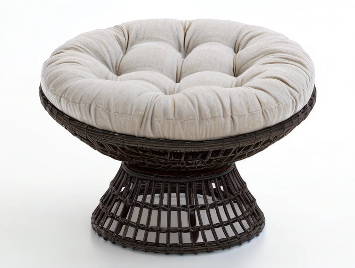 45 in Round Papasan Lounge Chair with Cream Polyester Cushion and Dark Brown PE Rattan Frame