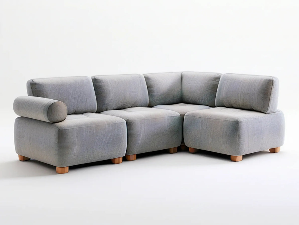Gray 3-Seat L-Shaped Upholstered Sectional Sofa with Brown Wood Feet, 104 x 72 x 34 in