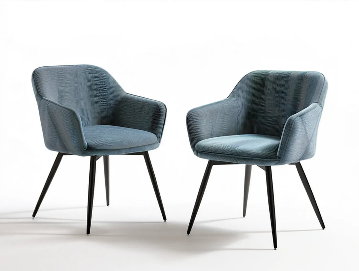 Set of 2 Blue Polyester Corduroy Upholstered Armchairs with Black Steel Legs, 24.4 in W x 23.6 in D x 32.7 in H