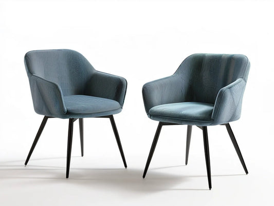 Set of 2 Blue Polyester Corduroy Upholstered Armchairs with Black Steel Legs, 24.4 in W x 23.6 in D x 32.7 in H