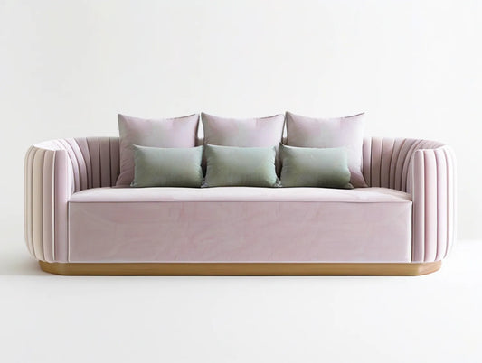 Curved 3-Seat Blush Pink Polyester Velvet Sofa with Gold Stainless Steel Base, 90 x 36 x 31 in
