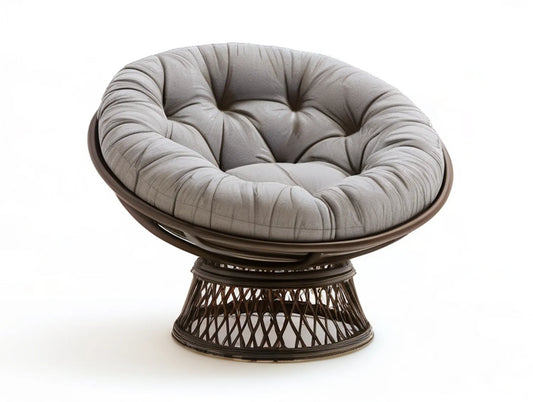 42 in Gray Swivel Papasan Lounge Chair with Dark Brown PE Rattan Base
