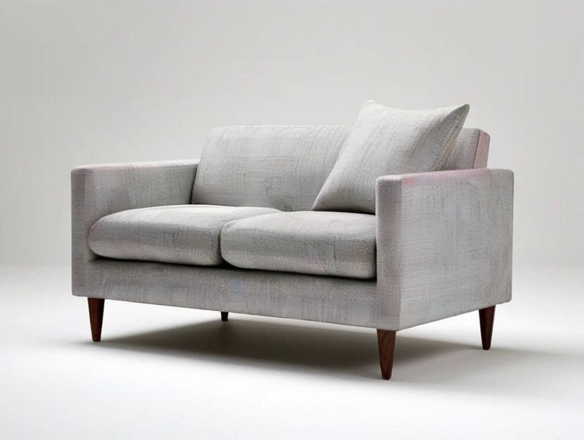 Light Gray 2-Seat Upholstered Loveseat with Dark Brown Wood Legs, 63 x 35 x 34 in