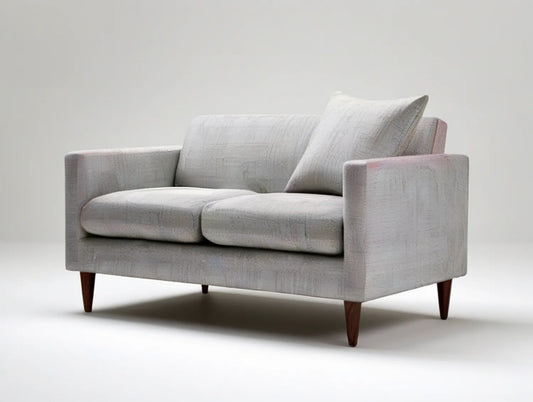 Light Gray 2-Seat Upholstered Loveseat with Dark Brown Wood Legs, 63 x 35 x 34 in