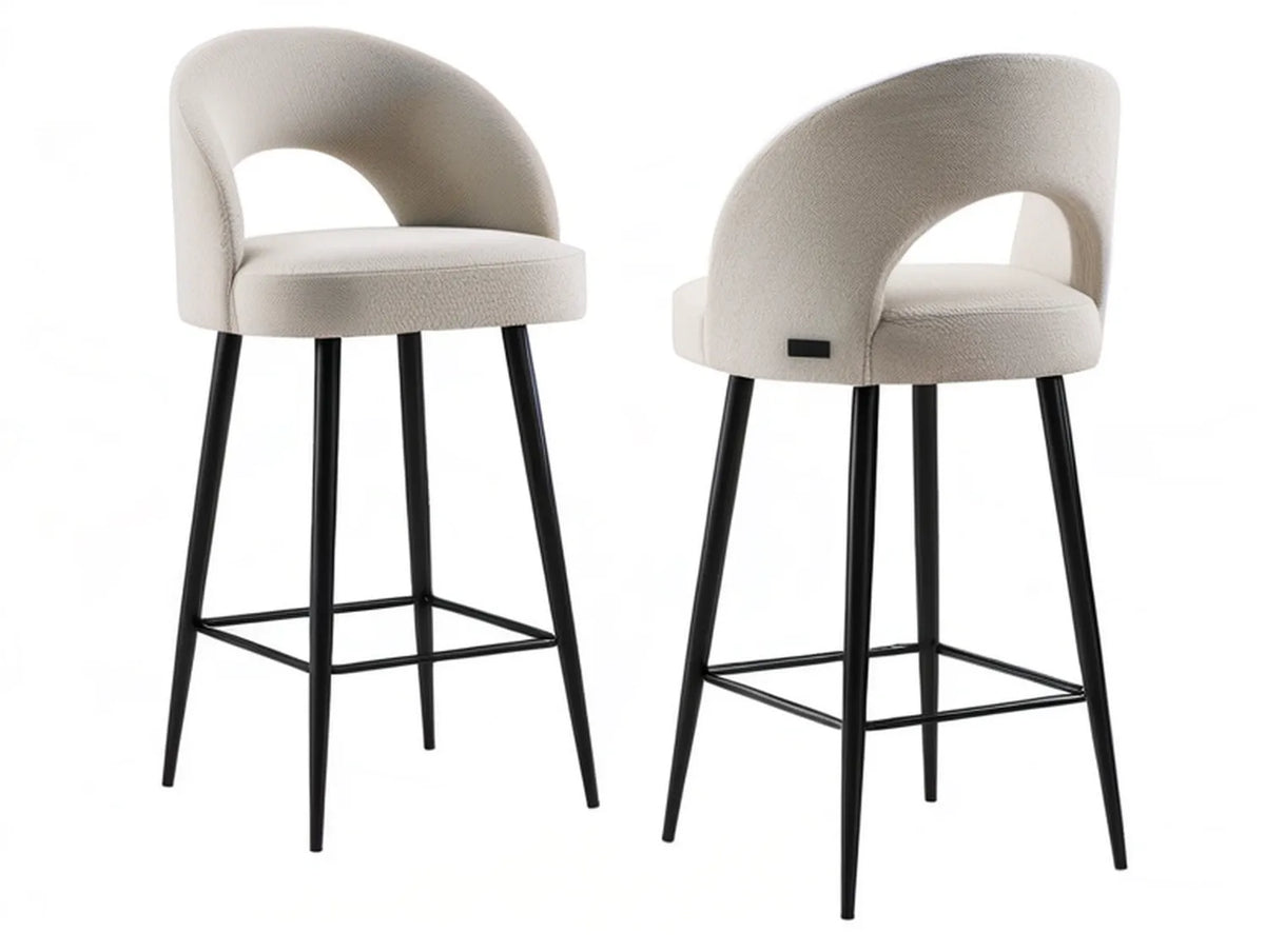 Cream Upholstered Bar Stool with Black Steel Frame, 26.5 in Seat Height, 20.5 x 20 x 36 in