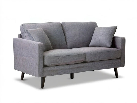 57.5 in Gray Polyester Loveseat with Dark Brown Wood Legs and 2 Lumbar Pillows
