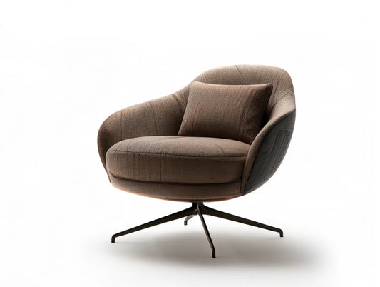 Brown Polyester Upholstered Swivel Barrel Chair with Black Steel Base, 31.5 x 31.5 x 31.9 in