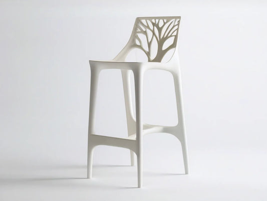 White Polypropylene Tree Cutout Back Bar Stool, 18.9 x 19.7 x 41.3 in