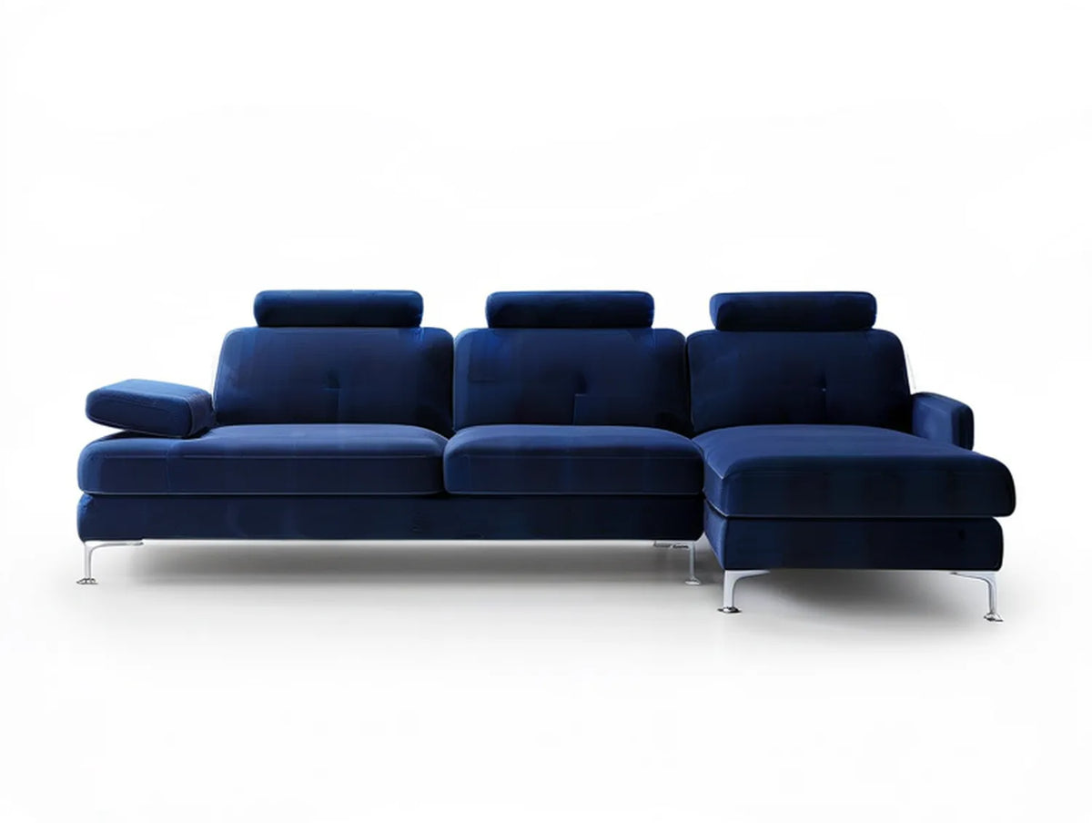 Modern Navy Blue Velvet Sectional with Right-Facing Chaise, 110 x 65 x 37 in