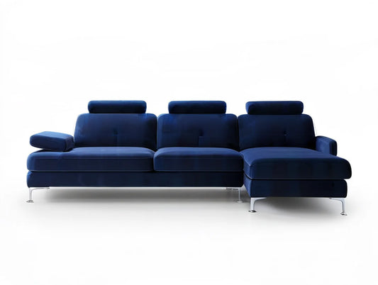 Modern Navy Blue Velvet Sectional with Right-Facing Chaise, 110 x 65 x 37 in