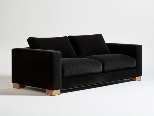 67 in Black Polyester Velvet Upholstered 2-Seat Sofa with Natural Brown Wood Legs